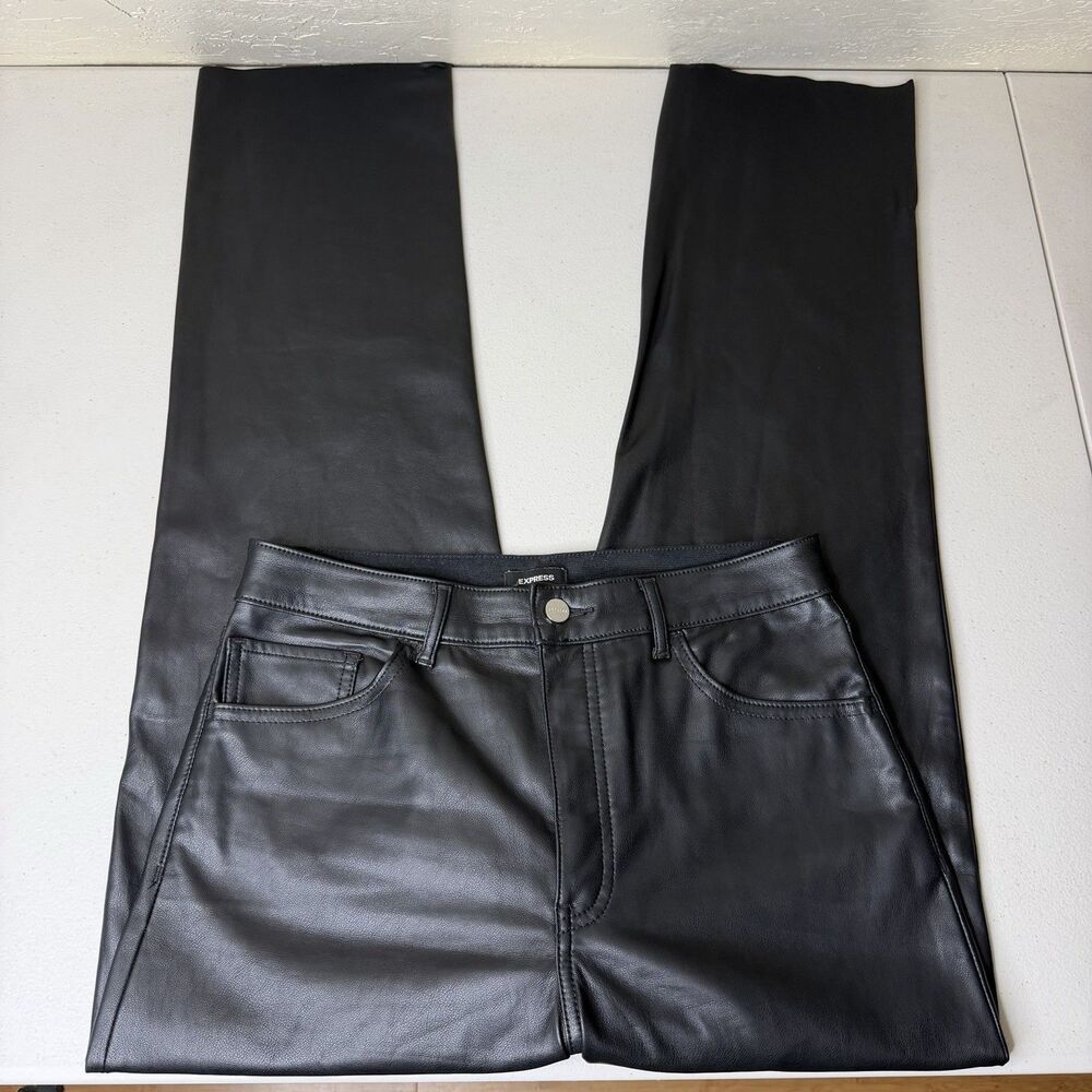 Express Vegan Leather Black Pants Womens 10x31 Modern Straight Super High Rise